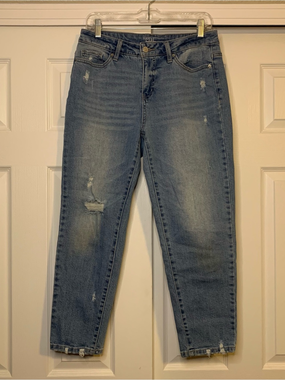 Time & Tru Light Distressed Mid Rise Straight Jeans